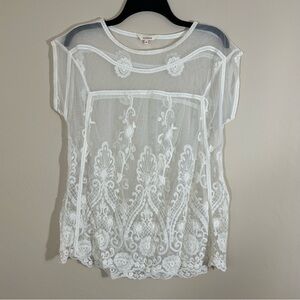 Sundance Sheer Ivory Floral Embroidered Lace Top Blouse M Boho Romantic Feminine